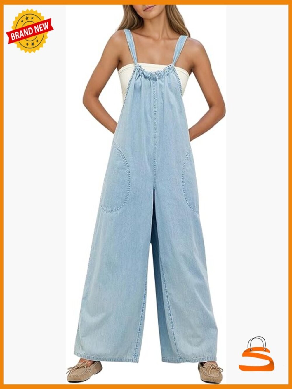 Slouchy Denim Overalls Wide Leg Jumpsuit Adjustable Tie Back Backless